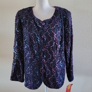 Jete Sequined and Ribbon Trimmed Vintage Dinner Jacket with Shoulder Pads